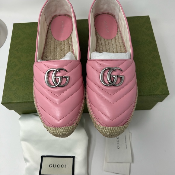 New Gucci Gg marmont double G Pink leather Quilted Charlotte Espadrilles flats - Picture 9 of 9